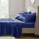 Madison Park Essentials Satin Casual Luxury 6 PC Sheet Set MPE20-913 Navy