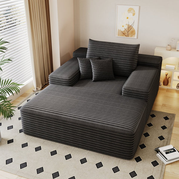 English Elm 68"*51" Chaise Lounge Chair Oversized Corduroy Sleeper Sofa Bed Plush Cloud Recliner with Pillows Antique Dark Grey W2824P309022