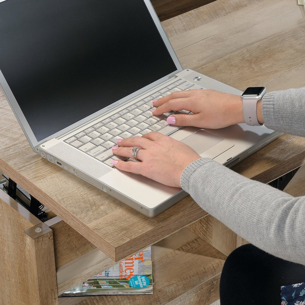 English Elm Lift-Top Coffee Table With Ample Storage - Stylish Brown Finish For Modern & Rustic Decor Spaces B356P402741