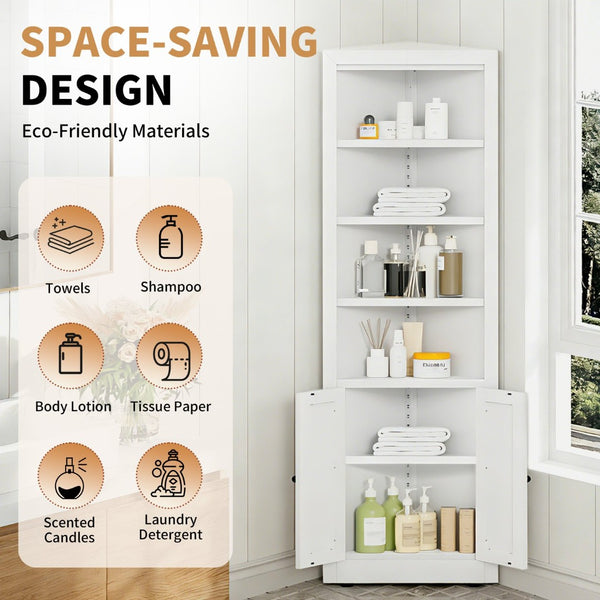 English Elm 71" Tall Corner Metal Cabinet with 5 Tiers Adjustable Shelves for Pantry or Bath W2735P428813