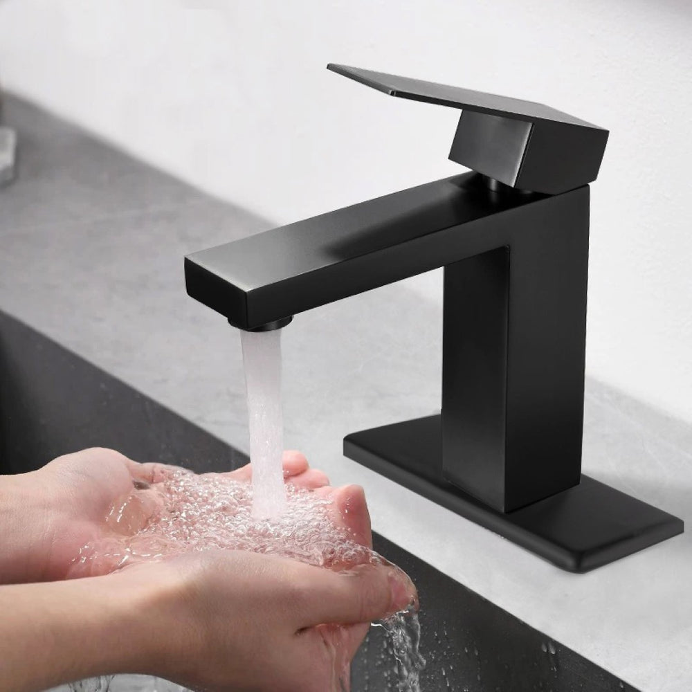 English Elm Single Handle Bathroom Faucet - Modern Matte Black Stainless Steel Lavatory Sink Fixture, Easy Install T3177P388143-GIGA