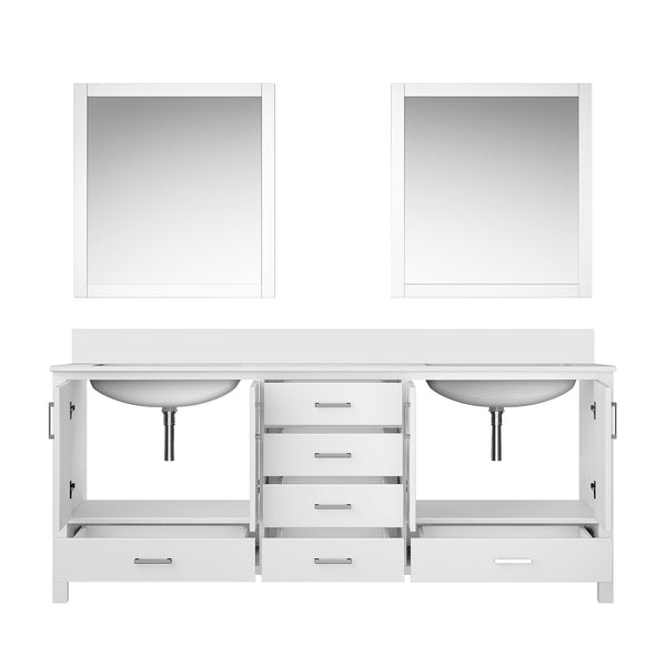 English Elm White Double Bath Vanity 80" W x 22" D with White Quartz Top, Soft-Close Storage & 30" Mirrors, Durable B2731S00839