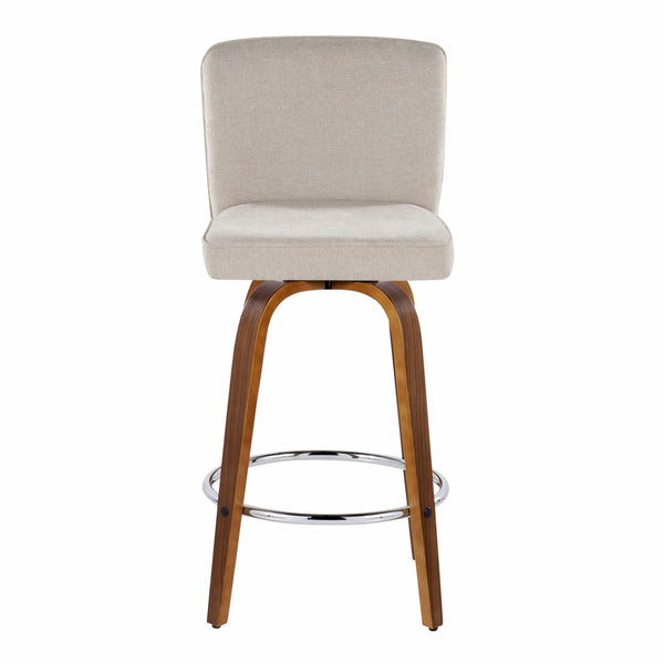 English Elm Henry 26" Contemporary Counter Stool Set of 2 — Walnut Bent Wood Legs, Beige Chevron Fabric Swivel (90 lbs) B202S00328