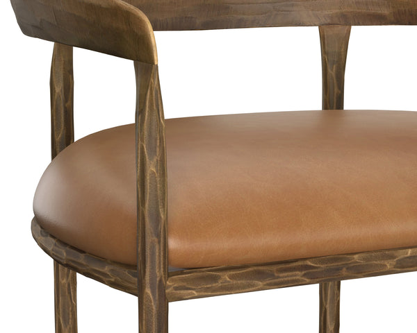 Sunpan Zanatta Stylish Barstool with Antique Brass Frame and Unique Hammered Metal Detailing for Any Space Tan Leather