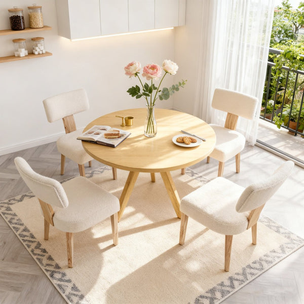 English Elm Wooden Dining Chair Set Teddy Fleece Upholstered Rubberwood Legs for Kitchen or Living Room W1687P372427