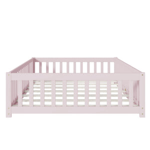 English Elm Twin Solid Rubberwood Floor Bed with Full Perimeter Safety Rails for Toddler Rooms Pink W504P296791