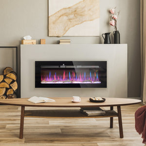 English Elm HOMCOM 50" Electric Fireplace Wall/Recessed with Remote, 1500W Heater, 10 Flame Colors, Timer W2225P249835