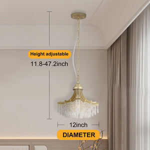English Elm 11.75" Matte Gold Fan-Shape Pendant Light with Cascading Crystal-Inspired Glass Beads, Elegant Accent B072P220165