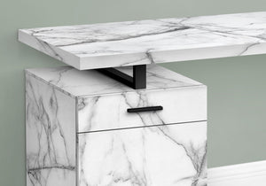 English Elm Computer Desk - Modern White Marble Look With Black Metal Accents, Configurable Storage, 48" L B2710P219936