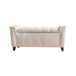 English Elm Christopher Knight Home® - ALDEN Velvet Armed Storage Bench in Ivory — 47" Long Upholstered Ottoman with Padded Seat & Hidden Storage 59338.00NVLT