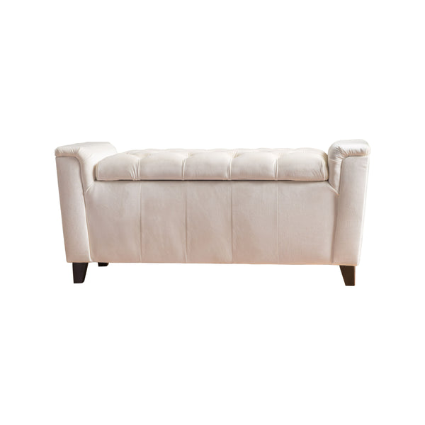 English Elm Christopher Knight Home® - ALDEN Velvet Armed Storage Bench in Ivory — 47" Long Upholstered Ottoman with Padded Seat & Hidden Storage 59338.00NVLT