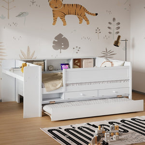 English Elm Multi-functional Twin Daybed with Trundle Desk Usb Charging Pine Wood Storage GX000462AAK