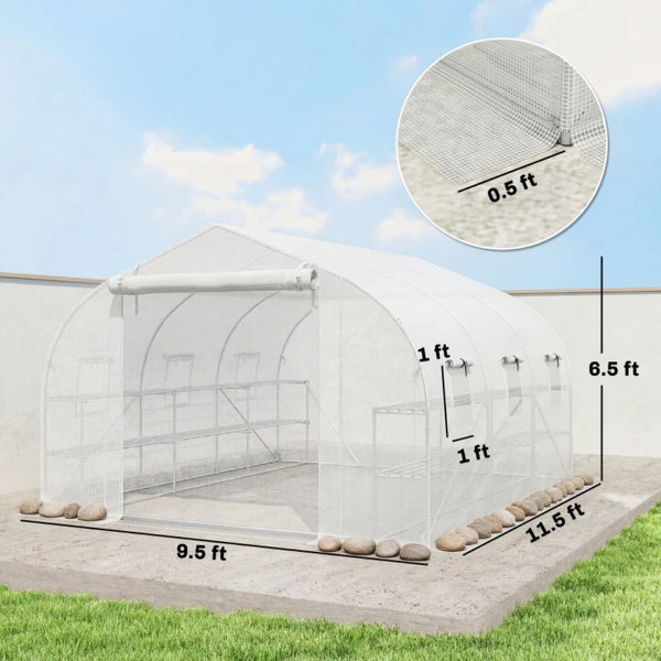 English Elm Garden Walk-in Tunnel Greenhouse with Galvanized Steel Frame and Uv-resistant Pe Cover White T3971P481639