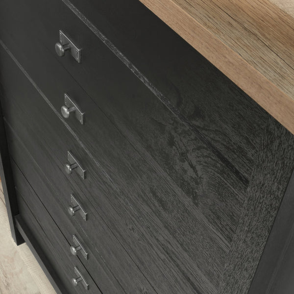 English Elm 4-Drawer Chest – Sleek Black Finish, Durable Engineered Wood, Contemporary Farmhouse Style, Easy Assembly B356P402626