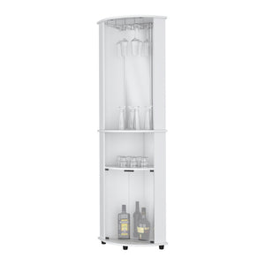 English Elm Oregon Mirrored Corner Bar Cabinet with Glass Rack Three Tier Open Shelving Display B128P460149