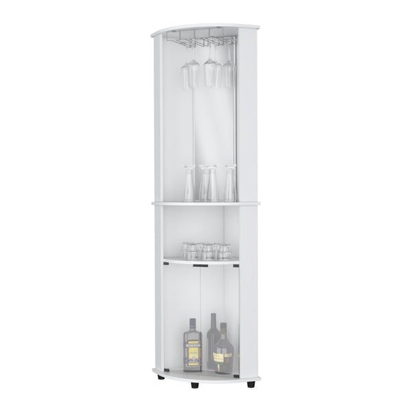 English Elm Oregon Mirrored Corner Bar Cabinet with Glass Rack Three Tier Open Shelving Display B128P460149