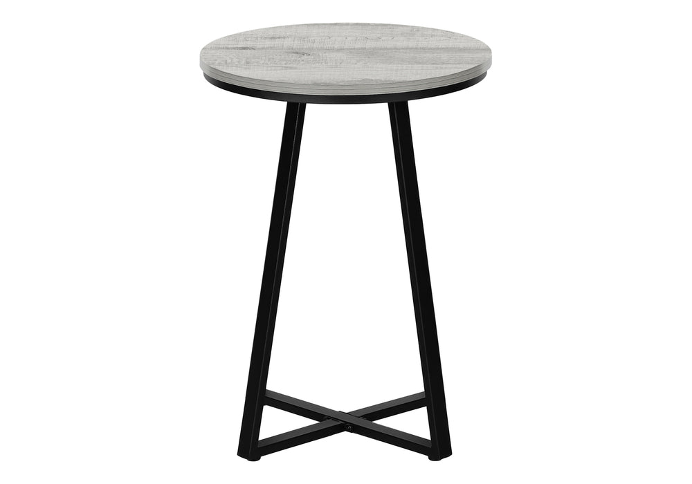 English Elm Accent Table - Modern Grey Laminate Round End Table With Black Metal Base For Stylish Spaces B2710P218976