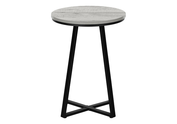 English Elm Accent Table - Modern Grey Laminate Round End Table With Black Metal Base For Stylish Spaces B2710P218976