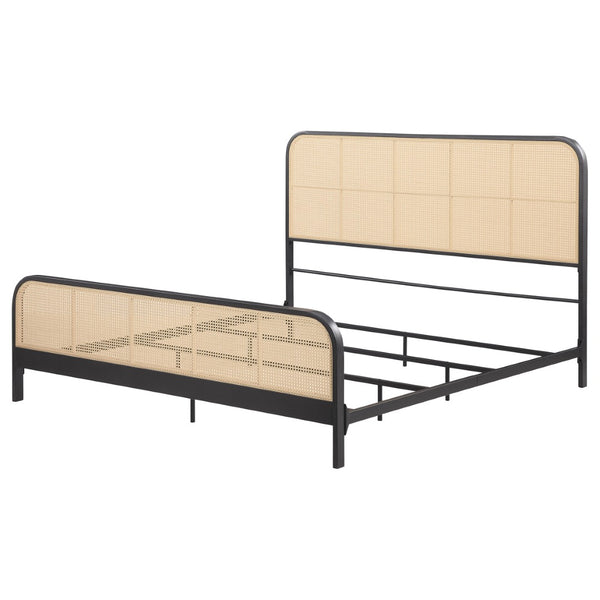 English Elm Randall Coastal Woven Cane Webbing Eastern King Bed with Airy Metal Frame Black B062P447774
