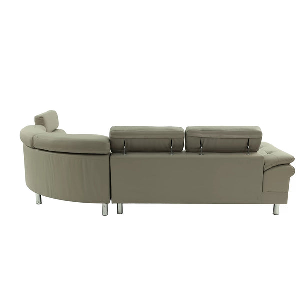English Elm L L Shaped Faux Leather Sectional Sofa with Adjustable Flip-Up Headrests, Light Grey Modern Comfort 92 B016S00005