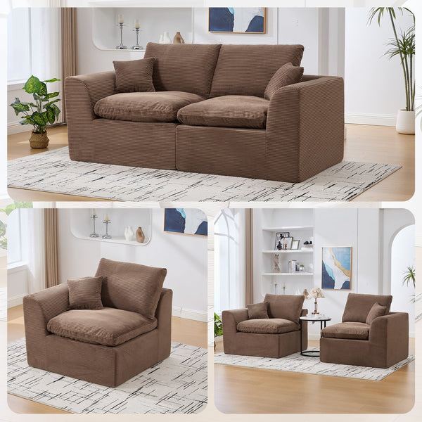 English Elm UNITED Cloud Couch Modular Sectional Sofa with Corduroy Cover, Ergonomic 2-Seater, No Assembly Needed Brown W1568P371124
