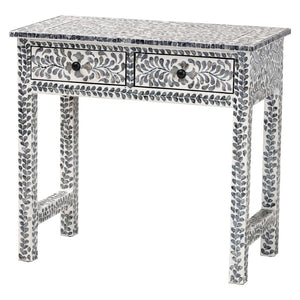 English Elm Coastal Capiz Shell Mosaic Console Table Iridescent Floral Inlay with Two Drawers B2750P467801