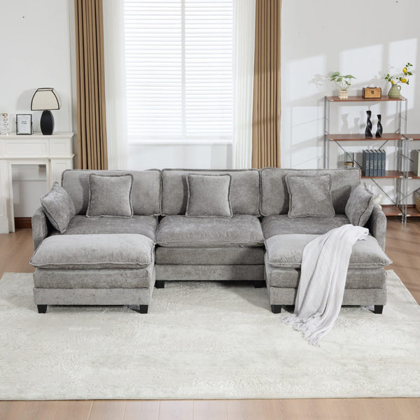 English Elm Cloud Modular Three Seat Sofa Chenille Upholstered with Double Layer Cushions for Living Room Gray W1143S00061