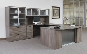 OSP Home Furnishings Napa Executive U-shape Desk with Hutch File Storage and Modesty Panel for Office NAPURB-TYP213G
