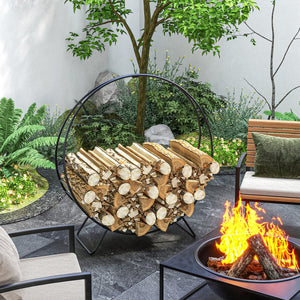 English Elm Outsunny 40" Firewood Rack with Waterproof Zipper Cover, Heavy-Duty 220lb Log Hoop for Indoor/Outdoor W2225P229255