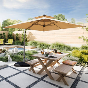 English Elm 9 9 ft Aluminum Cantilever Patio Umbrella with Tilt, Hydraulic Lift, UPF50+ Canopy, Rustproof Frame Beige W1859P337891