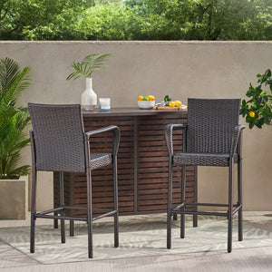 English Elm Littleton Outdoor Woven Faux Rattan Barstools Set of Two for Patio Pool Deck N758P391492D
