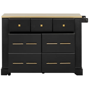 English Elm K&k Rolling Kitchen Island Six Drawers Drop Leaf Built-in Charging Vintage Style Black N707S307292B