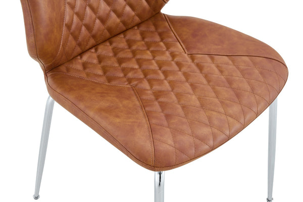 English Elm Dark Oil Waxed Faux Leather Dining Chair Set with Diamond Tufted High Back Metal Legs Brown W3493P444865