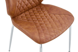 English Elm Dark Oil Waxed Faux Leather Dining Chair Set with Diamond Tufted High Back Metal Legs Brown W3493P444745