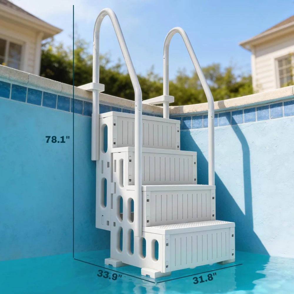 English Elm Adjustable Above Ground Pool Ladder with Dual Handrails Four Steps Hdpe Build T3971P476048