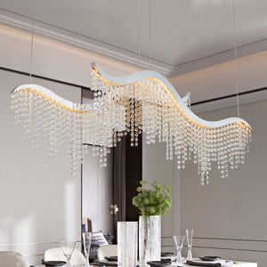 English Elm 36-inch K9 Crystal Wave Chandelier Chrome Led Fixture for Dining Room or Entryway W2312P415979