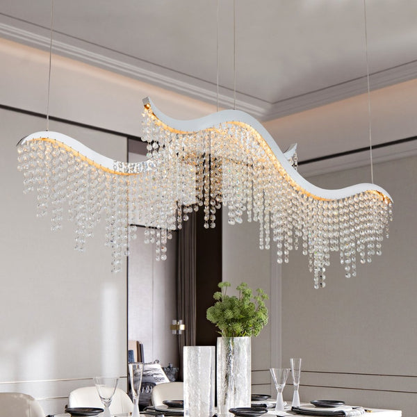 English Elm 36-inch K9 Crystal Wave Chandelier Chrome Led Fixture for Dining Room or Entryway W2312P415979