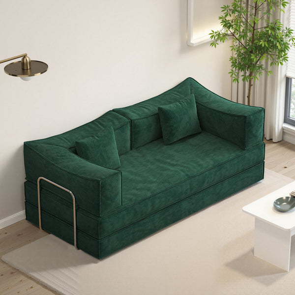 English Elm 78.8 Modular Convertible Pudding Block Sofa Bed with Removable Backrest, Corduroy Cover, Armrests, Green W3147P278141
