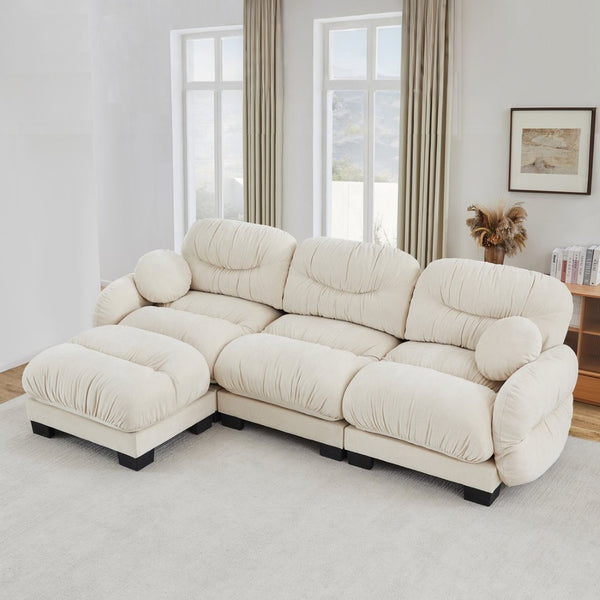 English Elm Pleated Chenille Sectional Sofa with Ergonomic Foam Sculptural Curved Armrests Living Room Beige W5656S00041