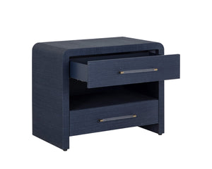 Sunpan ATHERTON Nightstand - Handwoven Indigo Raffia with Solid Wood Frame and Soft-Closing Drawers 109431
