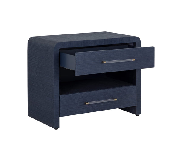 Sunpan ATHERTON Nightstand - Handwoven Indigo Raffia with Solid Wood Frame and Soft-Closing Drawers 109431