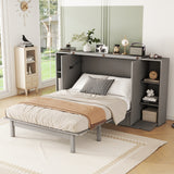 Hearth and Haven Reed Full Size Murphy Bed with Shelves, 2 Drawers and USB Ports, Grey LP000567AAE