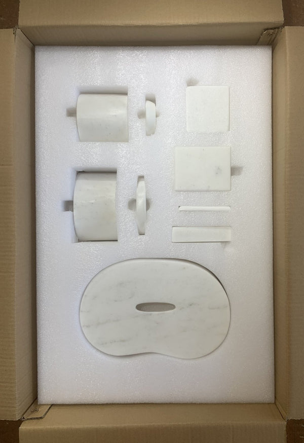 English Elm White Natural Marble Bathroom Accessories Set – Timeless Elegance For Your Countertop Décor & Organization W1696P262941-GIGA