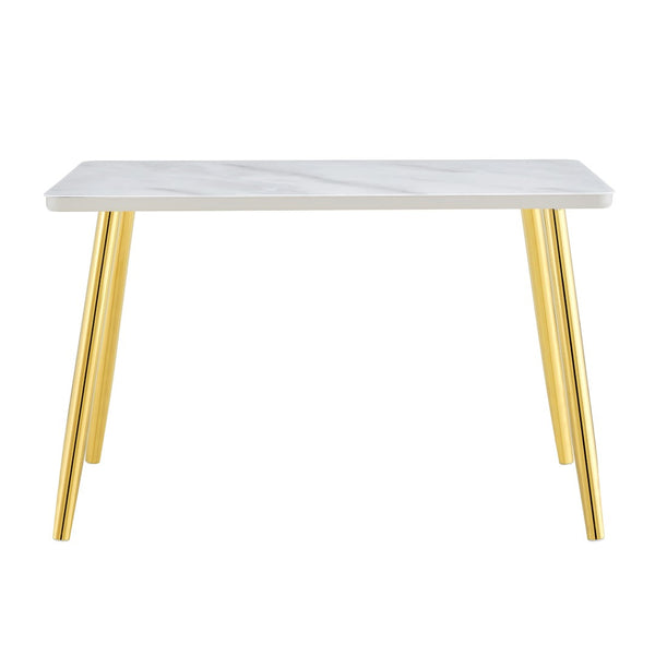 English Elm Modern Marble Look Glass Top Dining Table with Gold Tapered Legs Seats Six W1151S04622