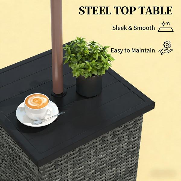 English Elm Outdoor Pe Rattan Side Table with Built-in Umbrella Hole for Patio Lounge Areas Gray T3971P443849