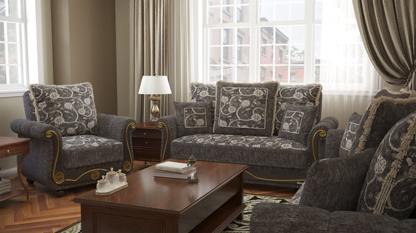 English Elm PrimeNest Timeberline Collection Upholstered Convertible Loveseat with Storage, Chenille Sleeper Sofa Foldout Gray+ Flower B030P281788