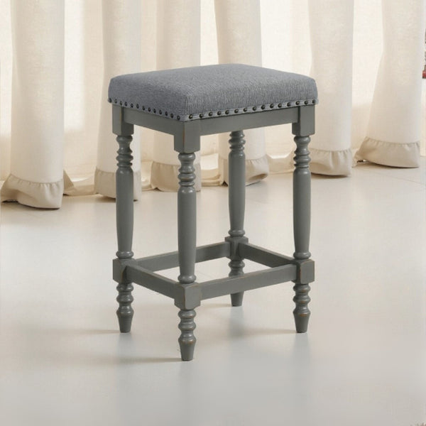 English Elm Set of 2 Rustic Counter Stools with Cushioned Faux Leather Seats, Solid Wood Build, Space-Saving 25" Gray W2537P298996