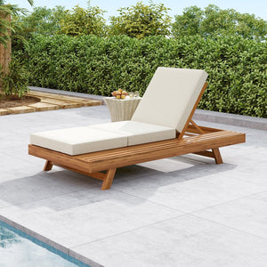 English Elm Christopher Knight Home® - Lounge Chaise Set - Adjustable Acacia Wood Frame With Cream Cushion, Perfect For Outdoor Relaxation N770P253442T_N770P208317C