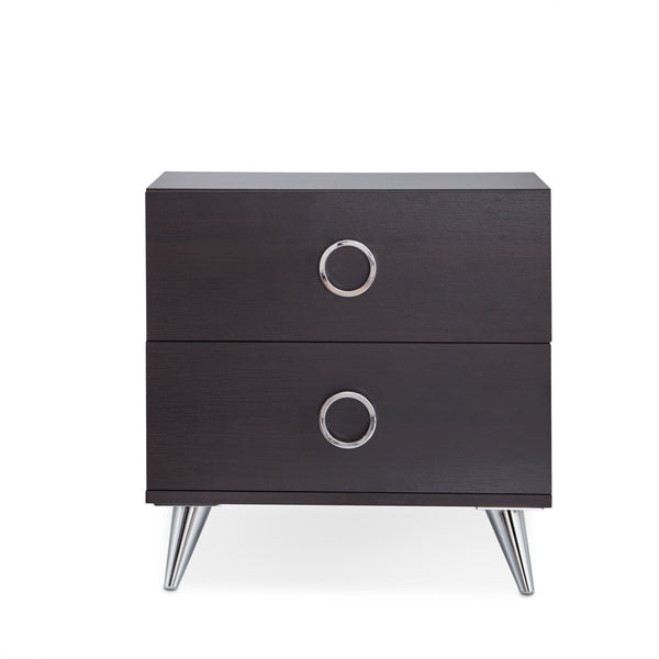 English Elm Elms Espresso Finish Accent Table with 2 Drawers, Silver Ring Pulls, Tapered Legs, Durable Synthetic Wood B2726P254142
