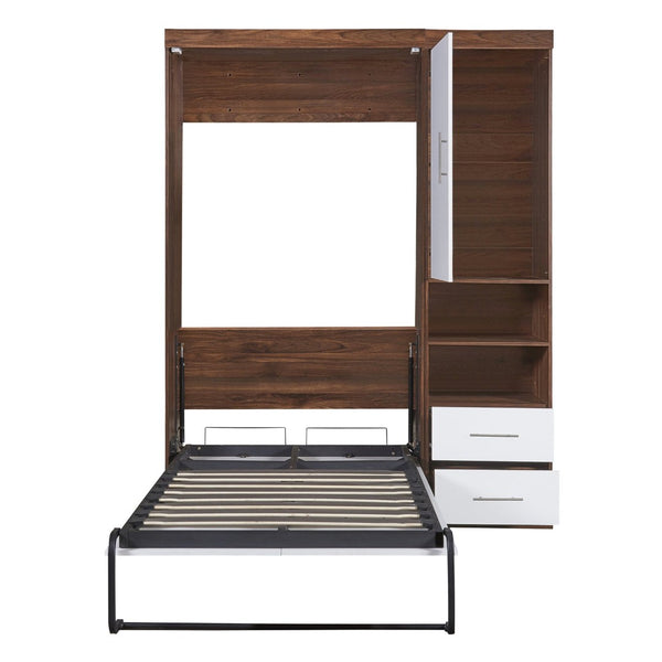 English Elm Twin Murphy Wall Bed with Side Cabinet Space Saving Mdf Frame for Studio Apartments LP000690AAK-1